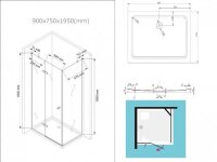 Glaswerk Westfalen - Cabine de douche dangle Anna 90x75x195 cm incl. receveur