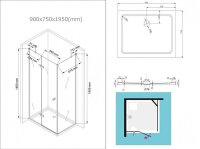 Glaswerk Westfalen - Cabine de douche dangle Anna 90x75x195 cm incl. receveur