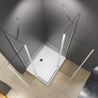 Glaswerk Westfalen - Mampara de ducha esquinera de 100x80x195 cm con cristal transparente y plato de ducha
