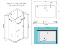 Glaswerk Westfalen - Paroi de douche dangle Clara 120x90x195 cm, finition satinée, receveur et siphon