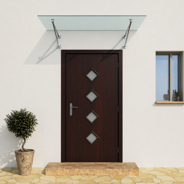 Glaswerk Westfalen - (V) 120x90 cm Milchglas Glasvordach inkl. Halter