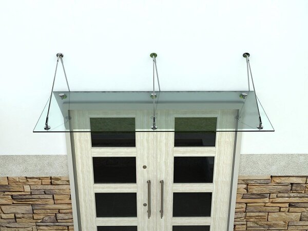 Glaswerk Westfalen - (3STB) 250x90 cm Klarglas Glasvordach inkl. Halter