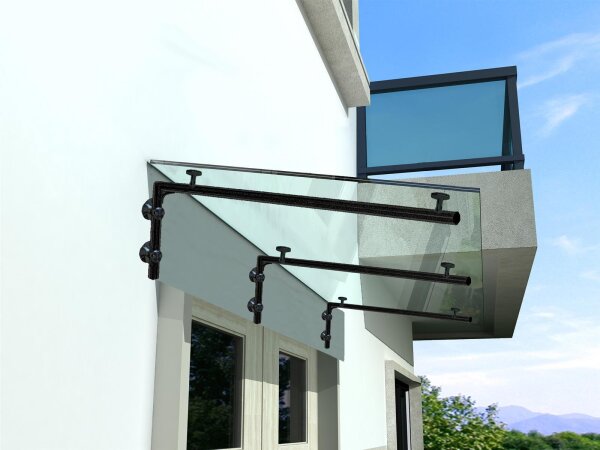 Glaswerk Westfalen - Marquesina de cristal transparente de 250x90 cm (3 L) con soporte Negro.