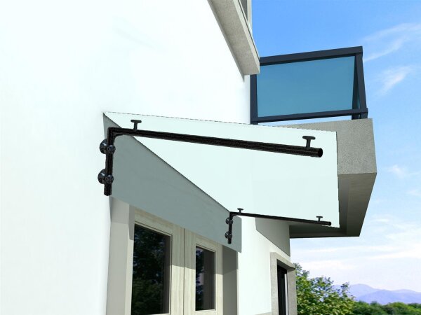 Glaswerk Westfalen - (L) Marquesina de vidrio esmerilado de 180x90 cm con soporte en Negro