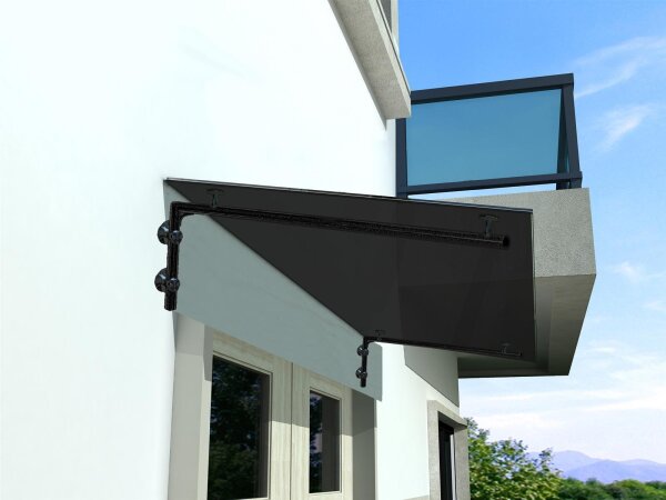 Glaswerk Westfalen - (L) Auvent en verre gris 150x90 cm incl. support noir