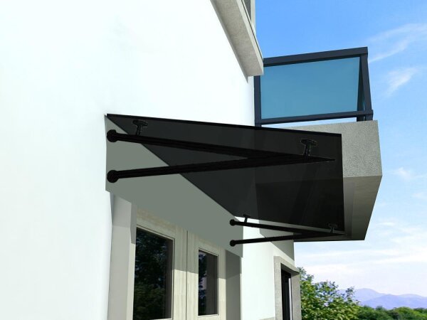 Glaswerk Westfalen - (V) 200x90 cm Grauglas Glasvordach inkl. Halter in Schwarz