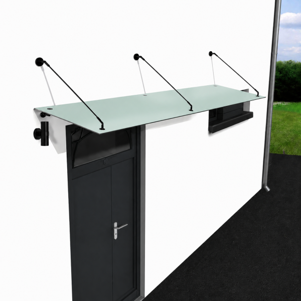 Glaswerk Westfalen - (3STR) 200x90 cm Milchglas Glasvordach inkl. Halter SW