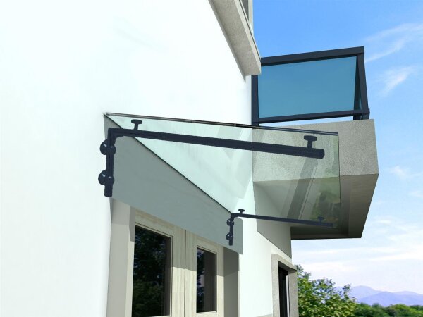Glaswerk Westfalen - (L) 200x90 cm helder glazen luifel incl. steun in RAL 7016