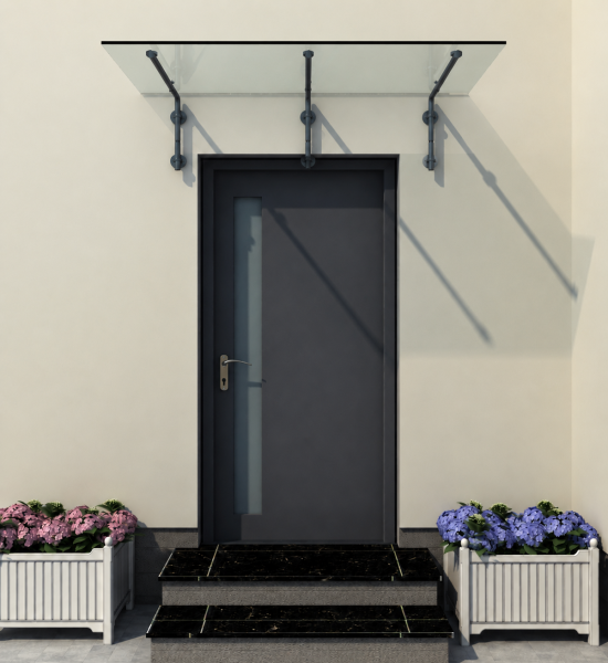 Glaswerk Westfalen - (3L) 200x90 cm klar Glasvordach inkl. Halter RAL7016
