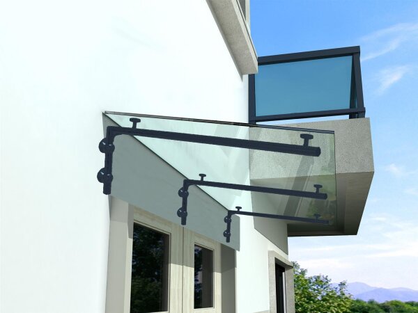 Glaswerk Westfalen - (3L) Helder glazen luifel 250x90 cm incl. steun in RAL 7016