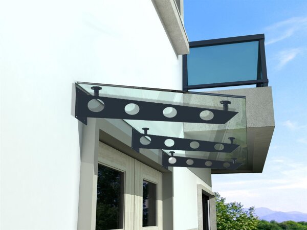 Glaswerk Westfalen- (3S)230x90cm klar Vordach+Halter RAL7016