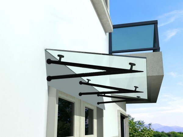 Glaswerk Westfalen - (V) 170x90 cm klar Glasvordach inkl. Halter RAL7016