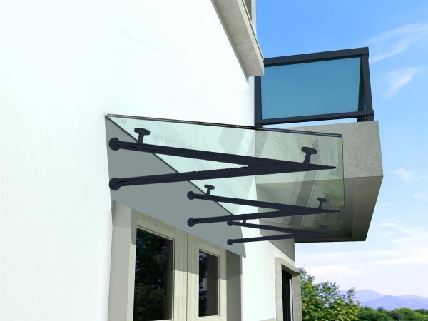 Glaswerk Westfalen- (3V)230x90cm klar Vordach+Halter RAL7016