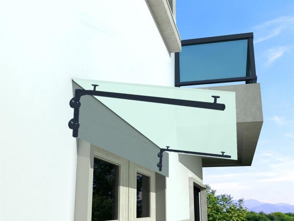 Glaswerk Westfalen - (L) 180x90 cm Milchglas Glasvordach inkl. Halter RAL7016