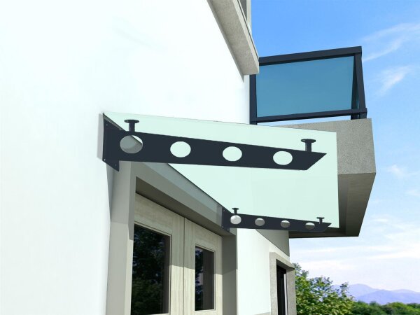 Glaswerk Westfalen - (S) 180x90 cm Milchglas Glasvordach inkl. Halter RAL7016