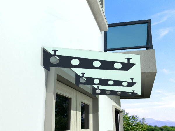 Glaswerk Westfalen - (3S) 200x90 cm Milchglas Glasvordach inkl. Halter RAL7016