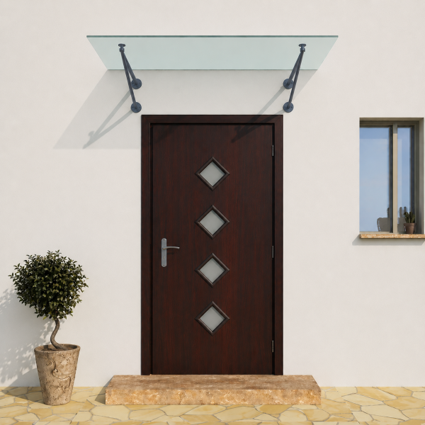 Glaswerk Westfalen - (V) 120x90 cm Milchglas Glasvordach inkl. Halter RAL7016