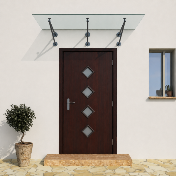 Glaswerk Westfalen - (3V) 200x90 cm Milchglas Glasvordach inkl. Halter RAL7016