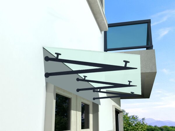 Glaswerk Westfalen- (3V)230x90cm Milchglas Vordach+Halter RAL7016