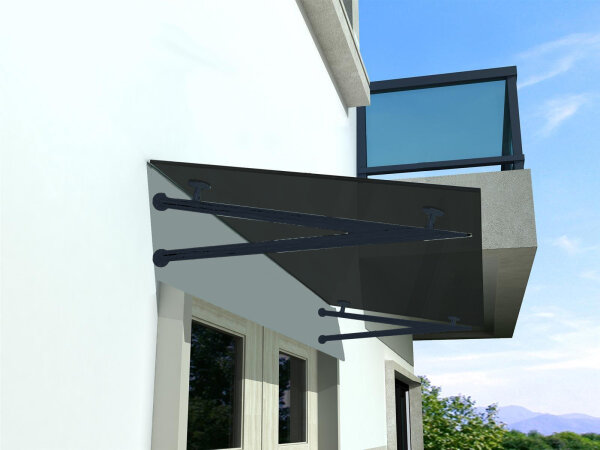 Glaswerk Westfalen - (V) 120x90 cm Grauglas Glasvordach inkl. Halter RAL7016